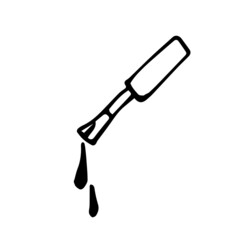 The nail polish brush with doodle style drops on a white background is isolated.