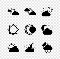 Obraz premium Set Sun and cloud weather, Cloud with moon stars, rain sun, and Eclipse of icon. Vector