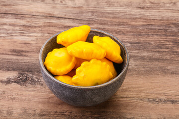 Marinated patissons in the bowl