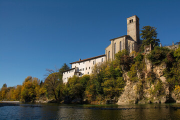 Obraz premium The 13th century Saint Francis Church - Chiesa di San Francesco - seen from the Natisone river in the north east Italian town of Cividale del Friuli, Udine Province, Friuli-Venezia Giulia 