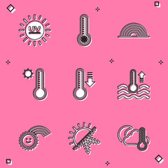 Set UV protection, Meteorology thermometer, Rainbow, Water, with sun and Sun and snowflake icon. Vector