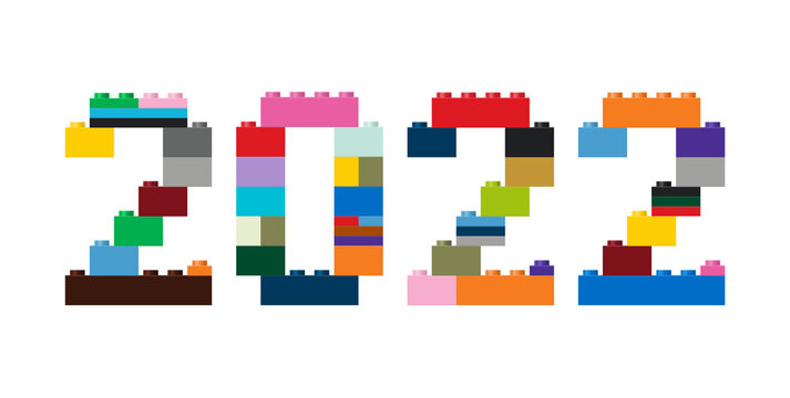 Vector illustration of the number 2022 in construction colored bricks