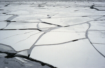 cracked ice on the moscow river