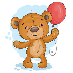 Cute Cartoon Teddy Bear with balloon. Good for greeting cards, invitations, decoration, Print for Baby Shower, etc.