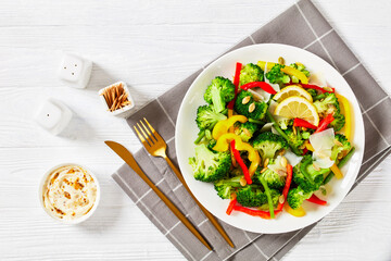 broccoli sweet pepper green beans salad on a plate