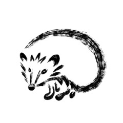 Minimalistic hedgehog drawing in the technique of one ink stroke. Brush and paint texture.