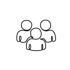 One line vector icon. Pictogram of three people to the waist. Employee protection, user, business icon. Black and white illustration