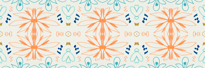 Abstract folk ornament. Seamless ethnic design. Watercolor flower background.