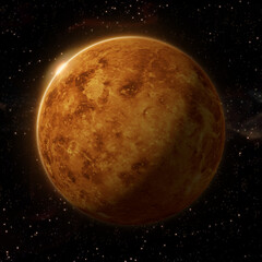Venus planet with night view and rising sun. Realistic view of the solar system. 3d rendering