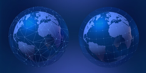 Digital technology earth network lines background. Earth inside network lines