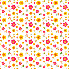 Small flowers on a white background, seamless pattern, texture for wallpaper and fabric, vector illustration