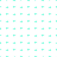 Hand and thumb up, like blue on white background, seamless pattern, texture for wallpaper and fabric, vector illustration