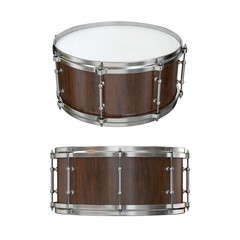 The drum on both sides is wooden on a white background, 3d render