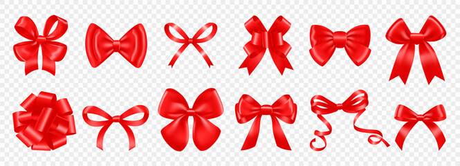 Realistic Red Bows Set