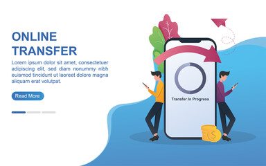 Online transfer concept with two people doing the transfer using a smartphone.