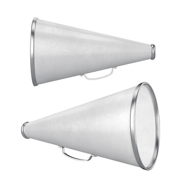 Old megaphone white from two angles on a white background, 3d render