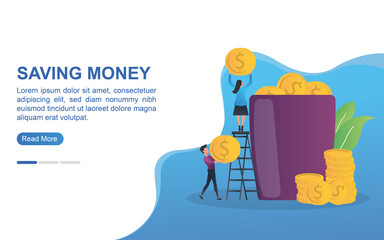 Saving money concept with the person putting the coin in the jar.