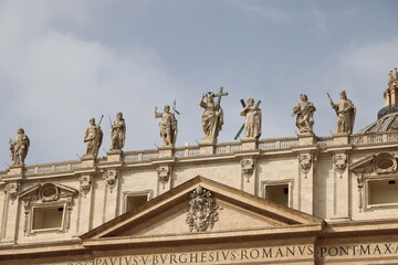 Fototapeta na wymiar Detail of the external facade of St. Peter's Basilica, Rome, Italy