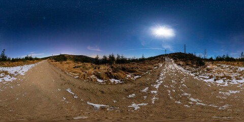 Fototapeta na wymiar Moon night in the Beskid Mountains HDRI Panorama