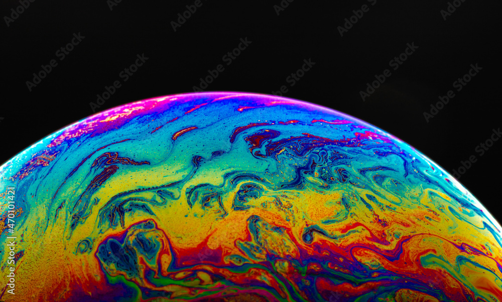 Wall mural virtual reality space with abstract multicolor psychedelic planet. closeup soap bubble like an alien