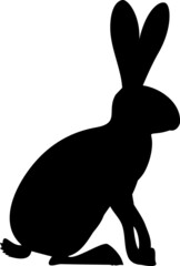 Black silhouette of hare isolated on white background