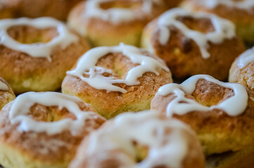 Detail of homemade pastry made with flour, sugar and lemon, freshly baked