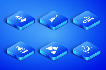 Set Sliced lime, Mexican man sombrero, Nachos, Tequila bottle, Vintage pistols and Cigar icon. Vector