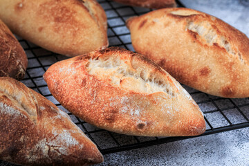 Crusty Italian Bread. Traditional Italian bread Ciriola Romana. Homemade Ciabatta Bread. 