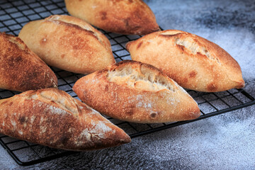 Crusty Italian Bread. Traditional Italian bread Ciriola Romana. Homemade Ciabatta Bread. 