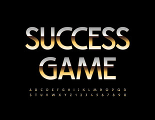 Vector golden sign Success Game. Luxury metallic Font. Glossy set of Alphabet Letters and Numbers