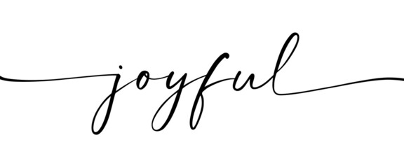 Joyful word, vector brush calligraphy. Hand drawn modern lettering phrase isolated on white background. Christmas vector ink illustration. Typography for holiday greeting cards, banner