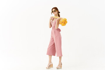 woman in pink dress glamor posing model isolated background