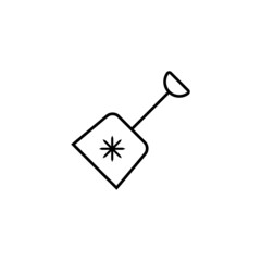 Snow removal and cleaning icon with snow shovel and snowflake in line style. Simple outline vector illustration.