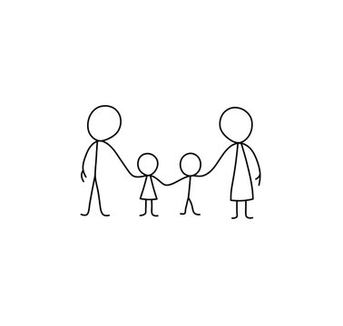 Vector isolated family members doodle drawing. A family of four doodle drawn sketch father, mother, kids sister, brother, parents and children