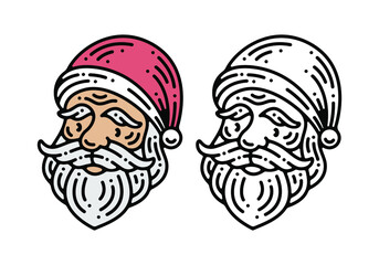 Santa Claus head illustration with doodle outline design style.