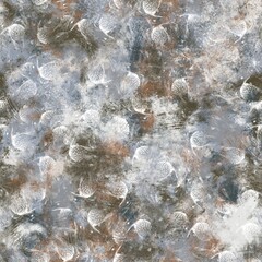 Seamless neutral and white grungy classic abstract surface pattern design for print. High quality illustration. Monochrome earth colored design with white pattern design overlay. Repeat graphic swatch