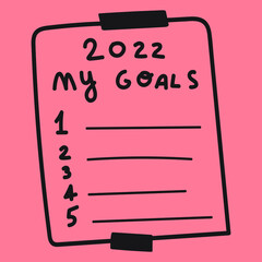 2022 my goals. To do list. Outline vector illustration on red background.