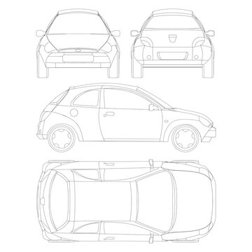 City car blueprint. Blank compact car template for branding or advertising. Food delivery car.	