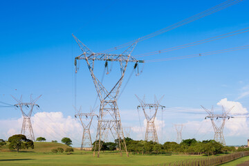 Electric power lines coming out from a Itaipu dam, Parana State, Brazil