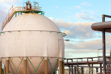 Storage sphere of a gas refinery plant.