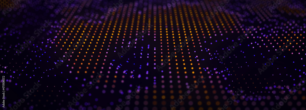 Poster Abstract background of points. Falling cyber particles. Big data stream. 3d rendering