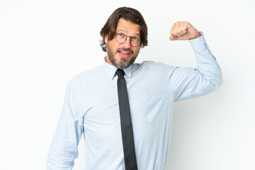 Senior dutch business man isolated on white background doing strong gesture
