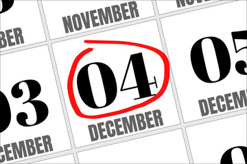 Cover calendar, December 4, icon illustration isolated sign symbol, Appointment date, Sale...