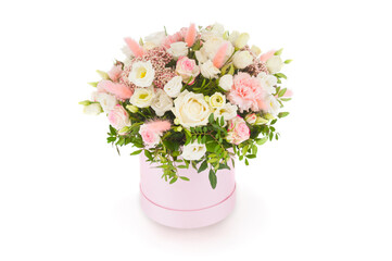 Bouquet of fresh flowers close up isolated on white background
