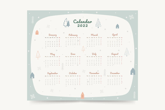 Winter Theme Printable Yearly Planner Calendar With All Months.