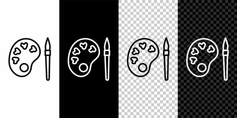 Set line Paint brush with palette icon isolated on black and white background. Vector