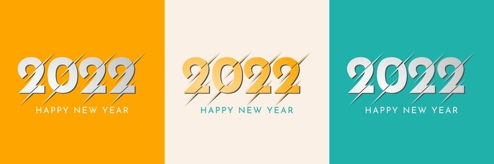 Happy new year 2022. Set of vector illustrations. Design template background for banner, cover, poster.