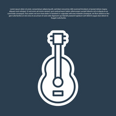 Blue line Spanish guitar icon isolated on blue background. Acoustic guitar. String musical instrument. Vector