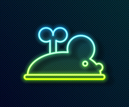 Glowing Neon Line Clockwork Mouse Icon Isolated On Black Background. Wind Up Mouse Toy. Vector