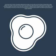 Blue line Scrambled eggs icon isolated on blue background. Home cooked food, fried egg, healthy breakfast, omelet icon. Vector